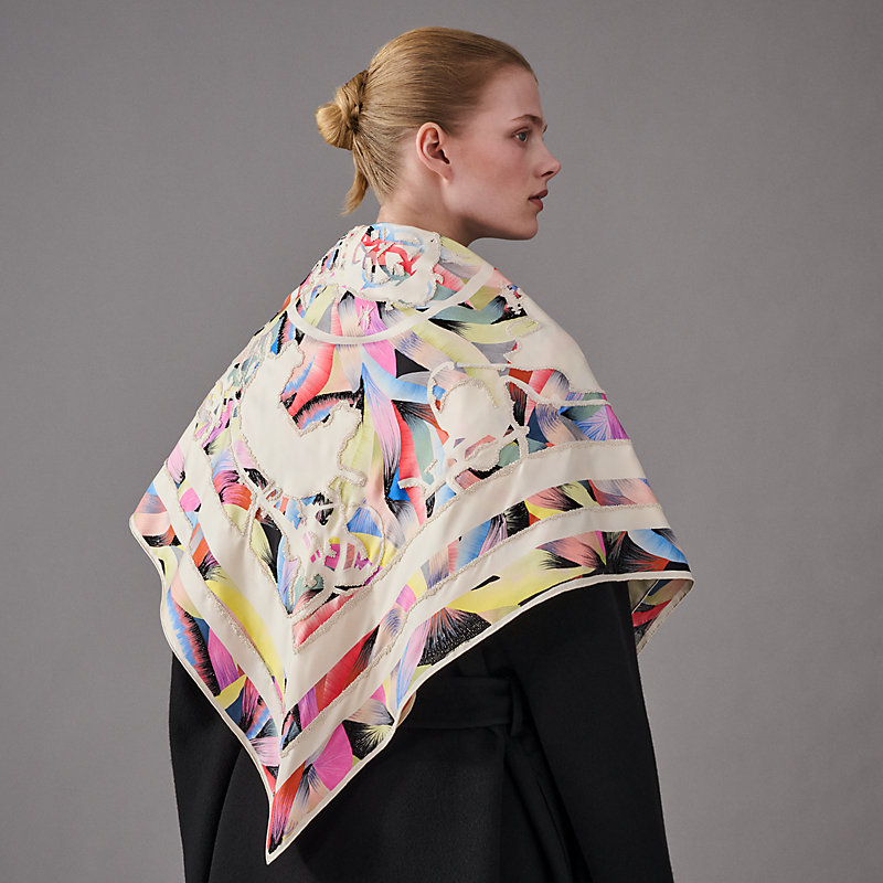 HERMES デザイン ストール 90cm x 90cm Ex-Libris Marble Silk embroidered scarf 90 - Blue | Hermès